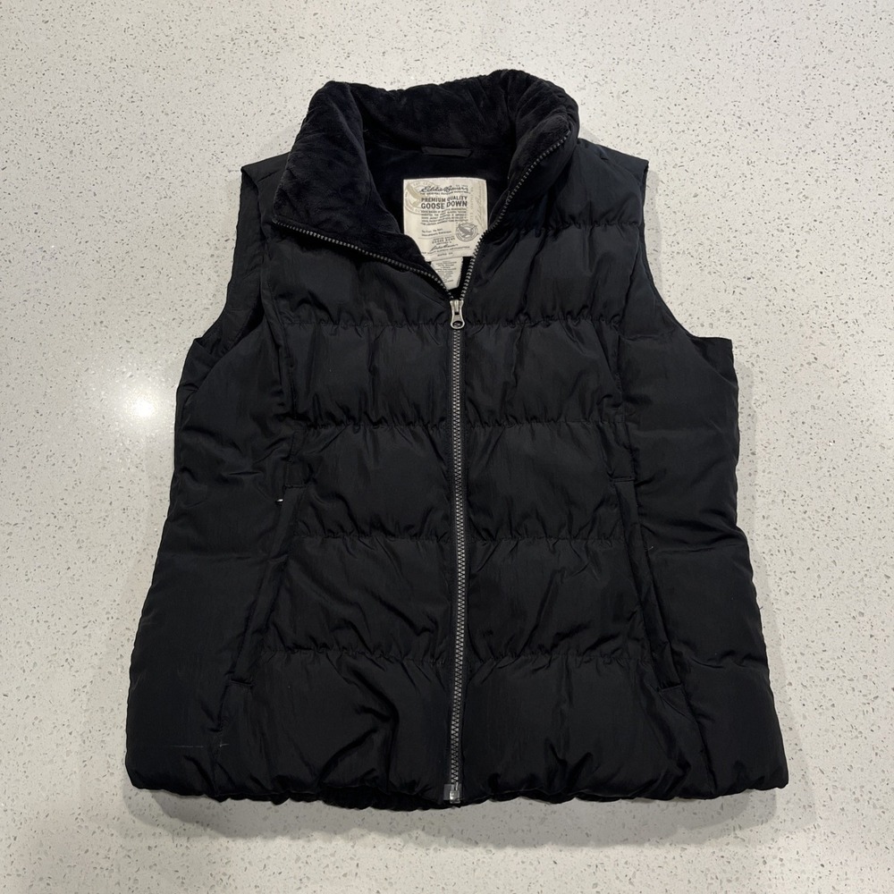 Eddie Bauer Premium Quality Goose Down Womens M Vest Zip Up Puffer Sherpa Lined